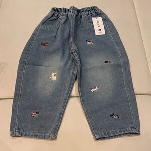 Kids Denim Puppy Embroidered Pants -NWT